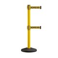 Montour Line Retractable Dbl Belt Rolling Stanchion, 2.5in YW Post  9' Clea...Belt MS630D-YW-CLEANYB-90